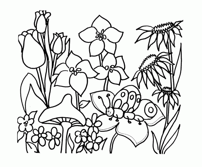 Black And White Drawing Of Garden Coloring Page Children - Coloring Home