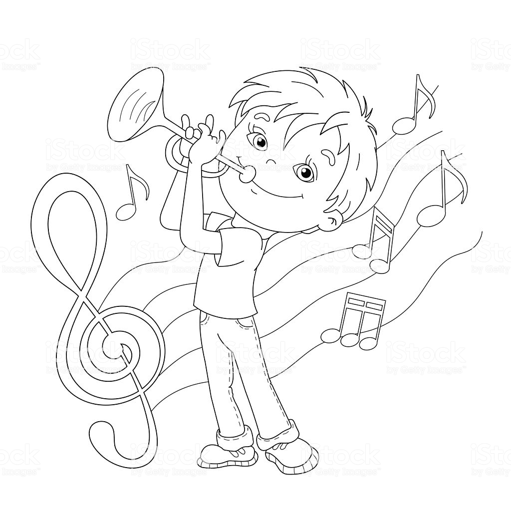 Coloring Page Outline Of Cartoon Boy Playing The Trumpet Stock ...