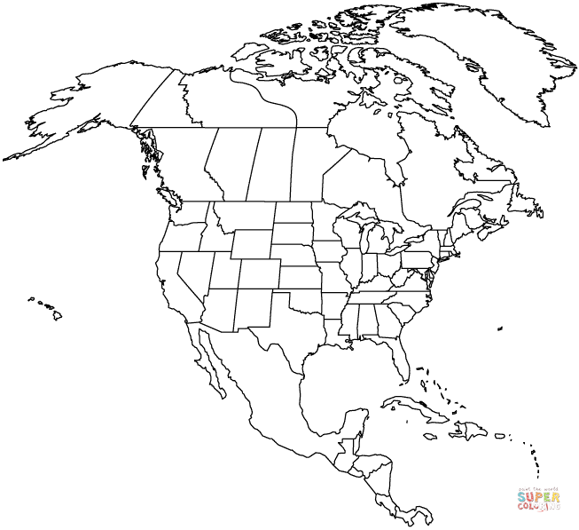 Outline Map of North America with Countries coloring page | Free ...