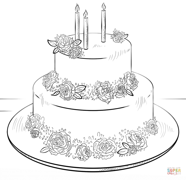 Big birthday cake coloring page | Free Printable Coloring Pages