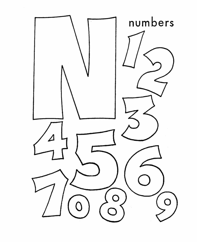 ABC Alphabet Coloring Sheets - N is for Numbers | HonkingDonkey