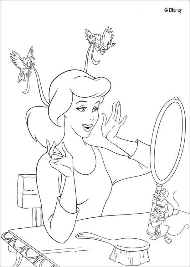 Cinderella coloring book pages - Cinderella and mirror