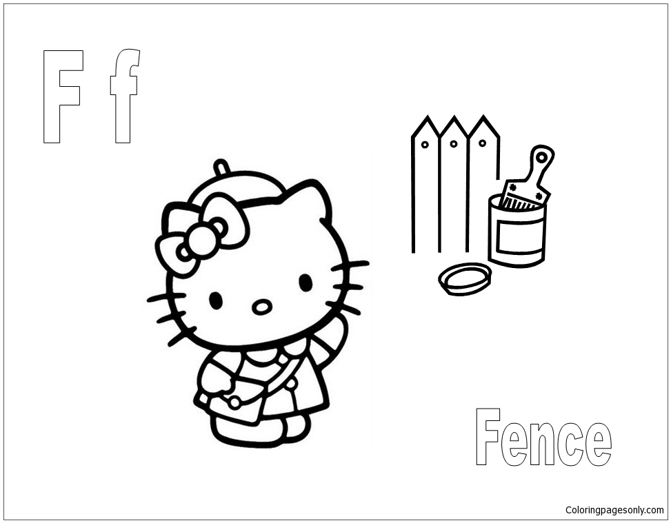 Hello Kitty with the letter F is for Fence Coloring Page - Free Coloring  Pages Online