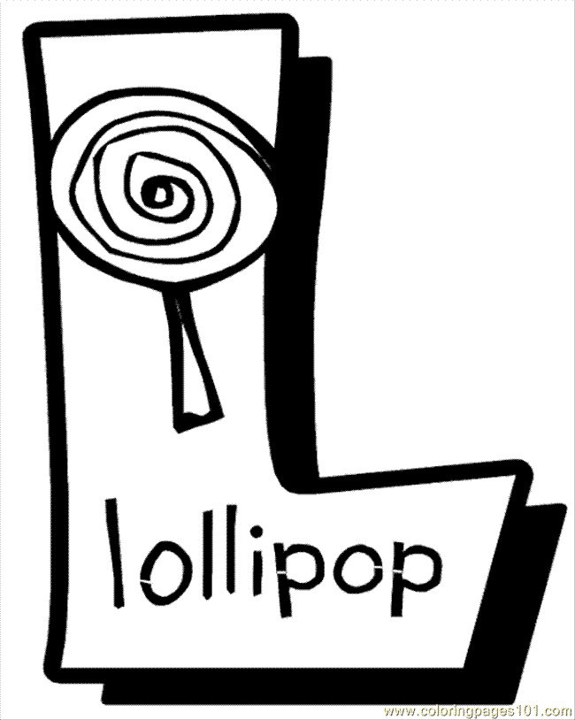 Printable alphabet letter coloring worksheets - letter L - Lollipop