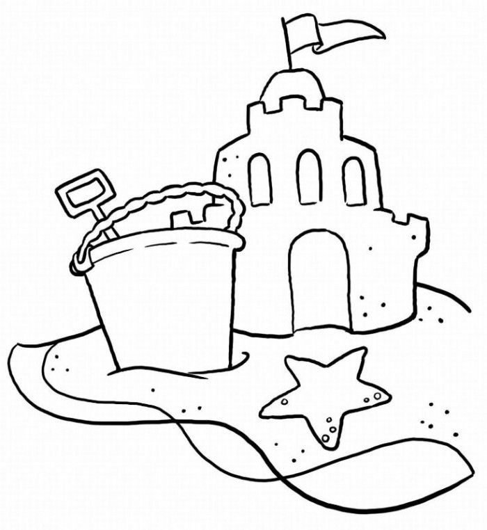 Sand Castle And A Bucket Coloring Page | Beach pages of ...
