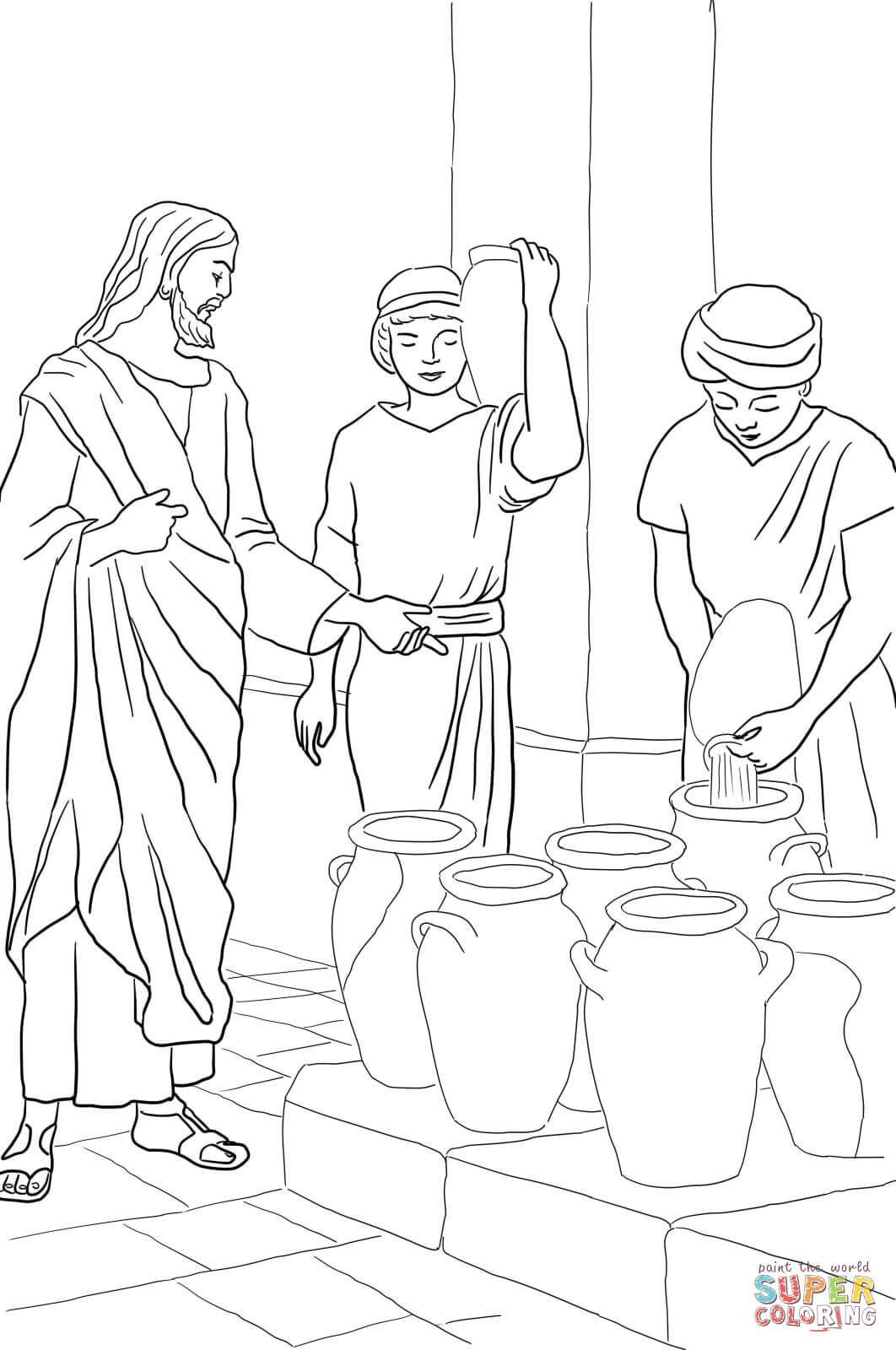 Jesus Turns Water Into Wine Coloring Page