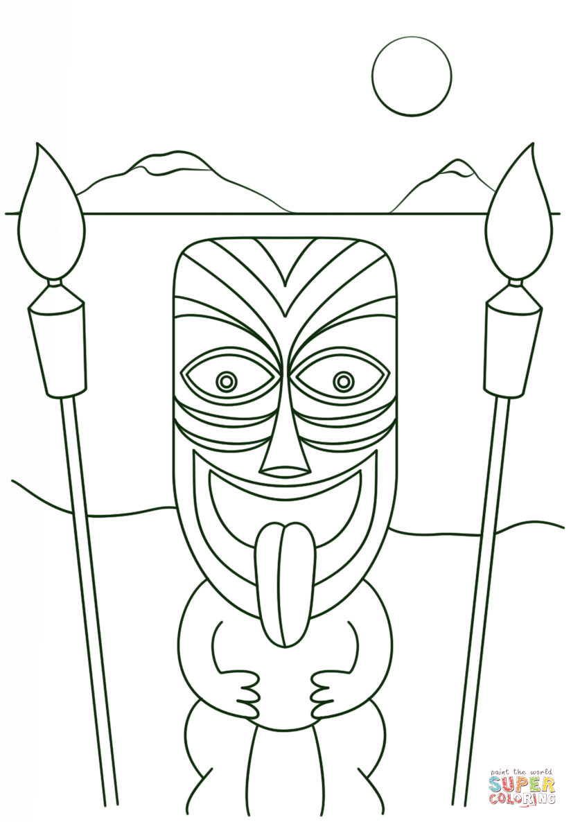 Tiki Man with Torches coloring page | Free Printable Coloring Pages