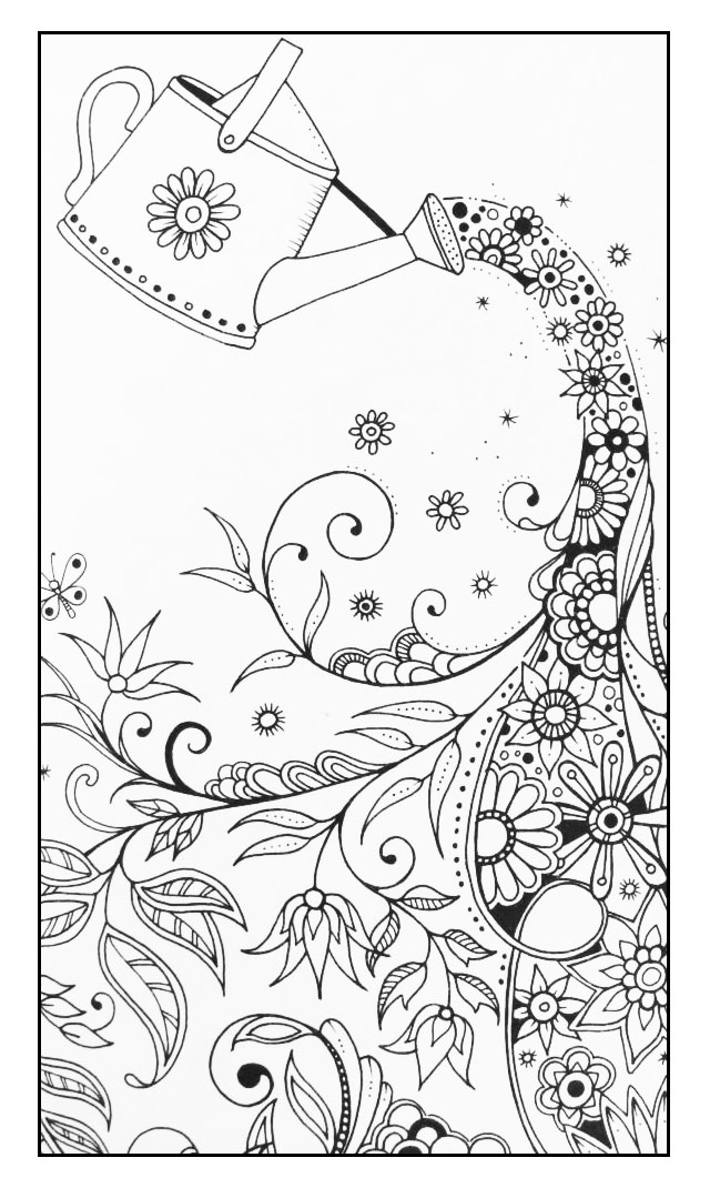 Magical watering can - Flowers Adult Coloring Pages
