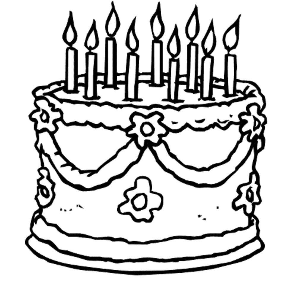 Simple Birthday Cake Coloring Page / Free Birthday Cake Coloring Page