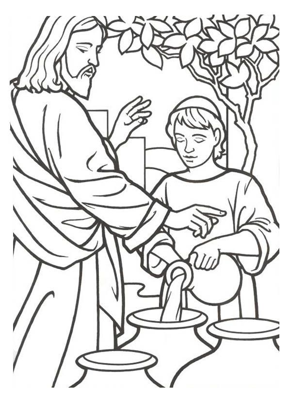Miracles of Jesus is Turn Water into Wine Coloring Page - NetArt
