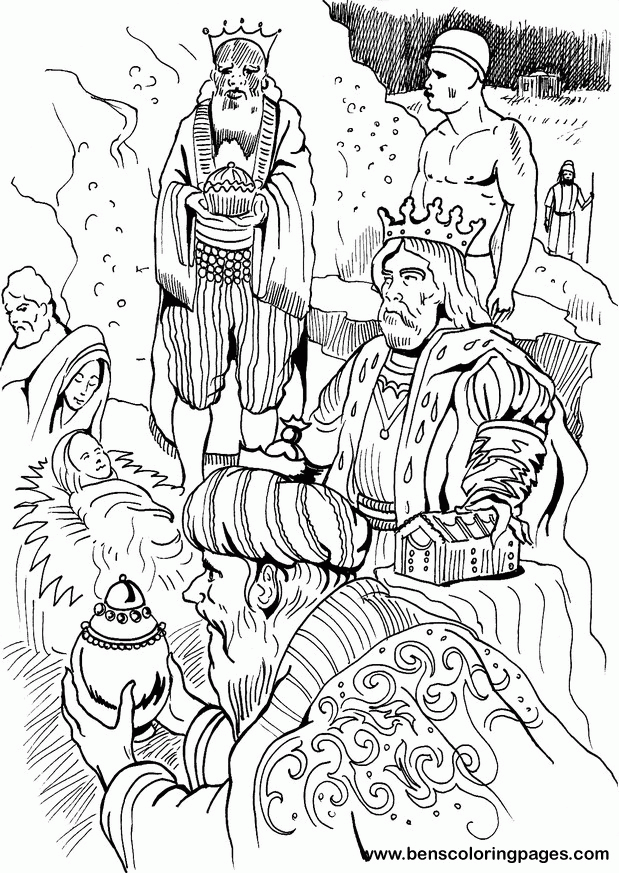 Three wise men gifts coloring page.