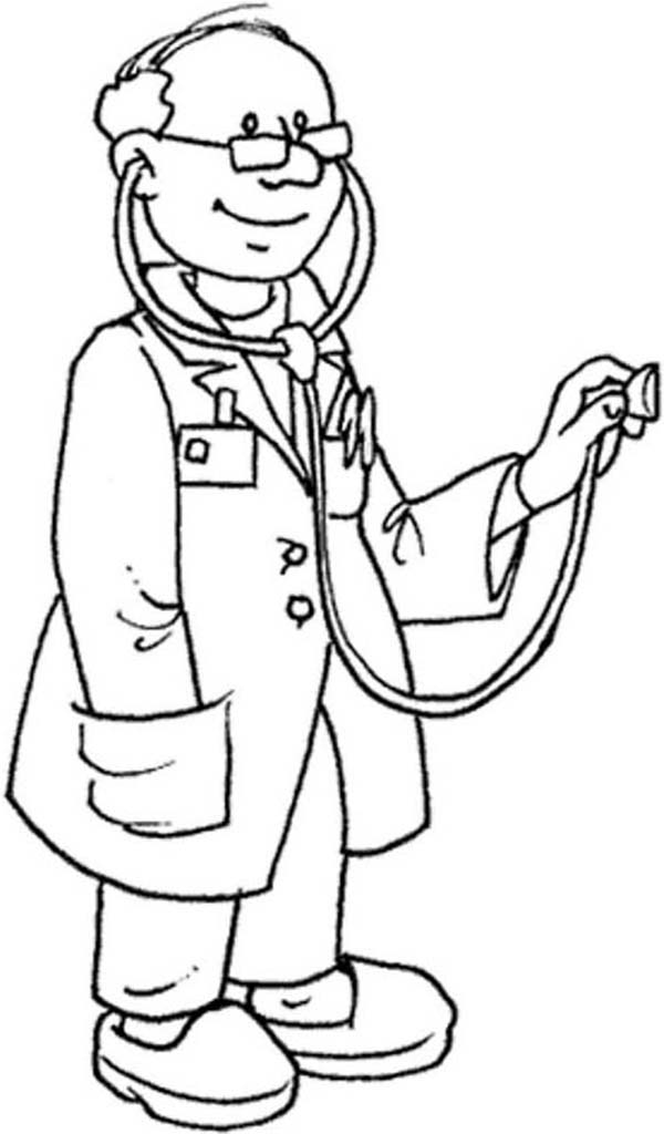 Expert Doctor and His Stethoscope Coloring Page: Expert Doctor and ...