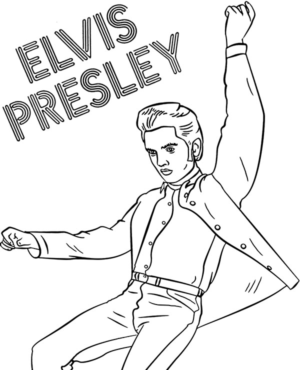 King of rock'n'roll Elvis Presley coloring page pintable picture