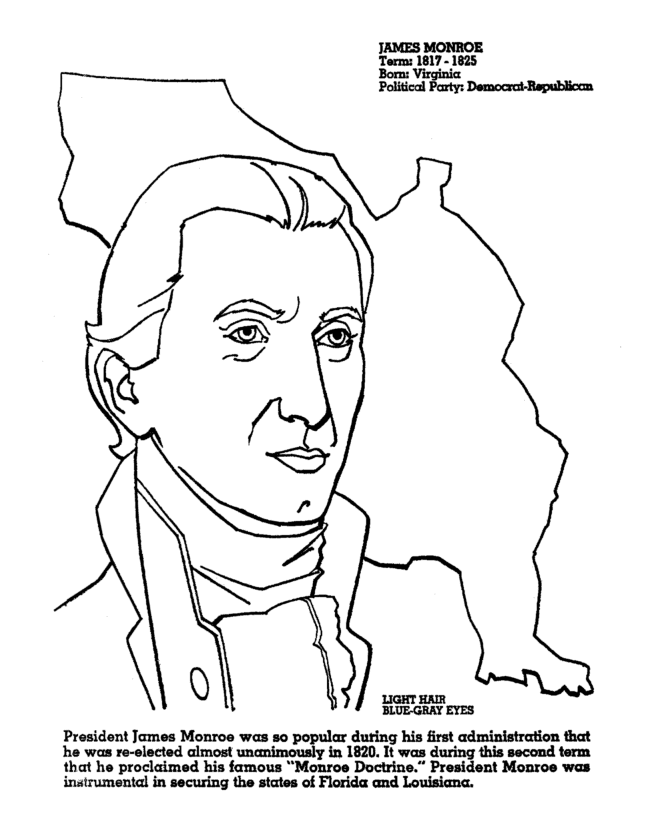 Presidents Day James Monroe coloring page | Coloring pages, Coloring pages  for kids, Color