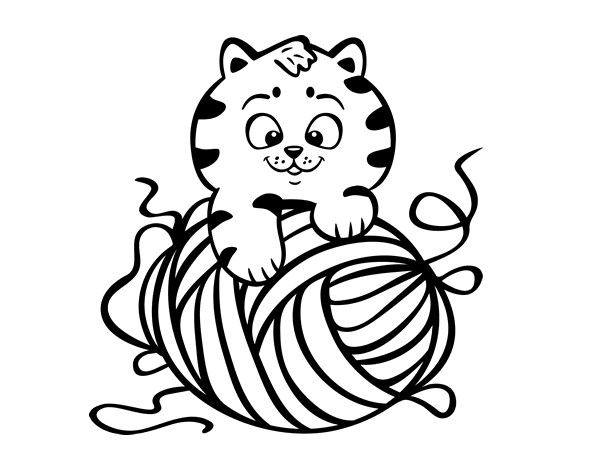 Cat with a ball of wool coloring page - Coloringcrew.com