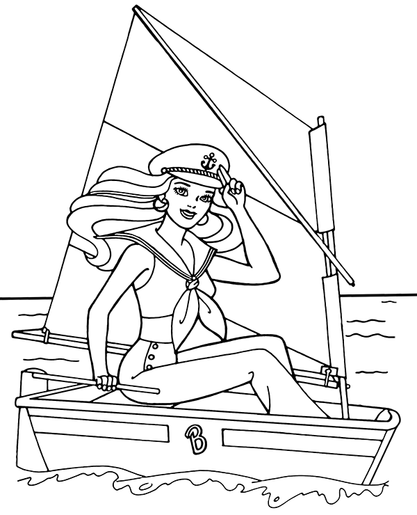 Barbie sailing on a boat picture to color