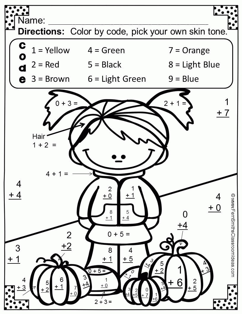 Addition Coloring Page Worksheet Pdf
