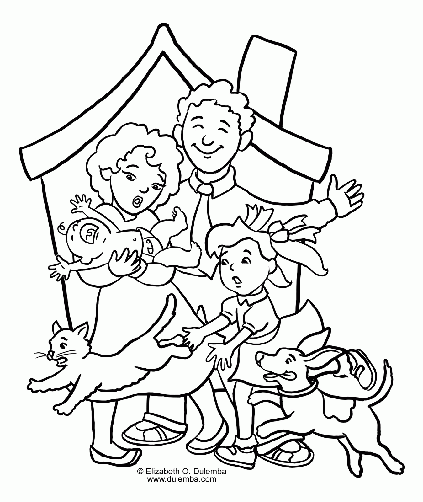 Coloring Page Of A Family Coloring Home