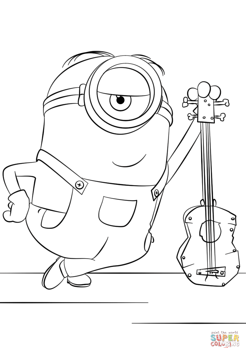 Minion Coloring Pages Stuart Home Guitar Page Free Printable Gambar