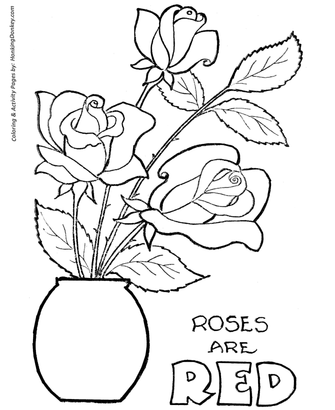 Valentine's Day Flowers Coloring - Roses are Red Valentine Flowers ...