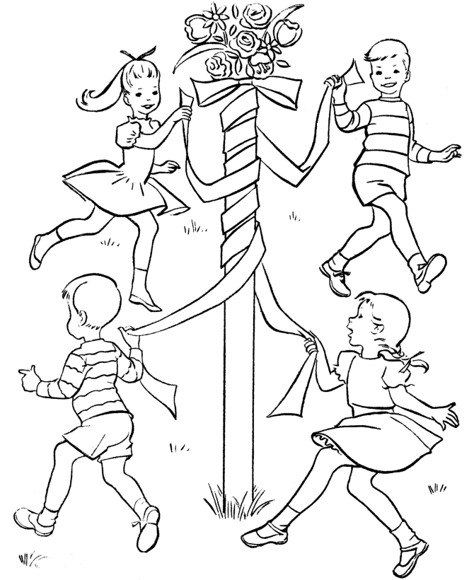 Spring Coloring Pages - Kids Spring Maypole Dance Coloring ...