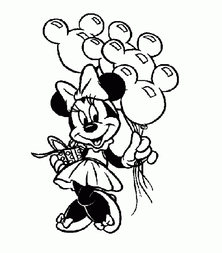 Minnie Mouse Holding Balloon Birthday Coloring Pages - Gianfreda.net