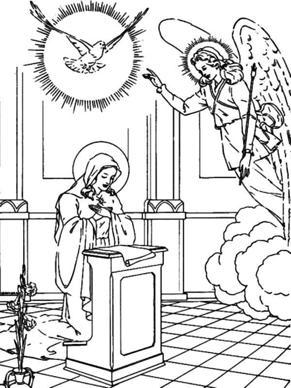 Holy Spirit And Gabriel The Angel Appears To Mary Coloring Page