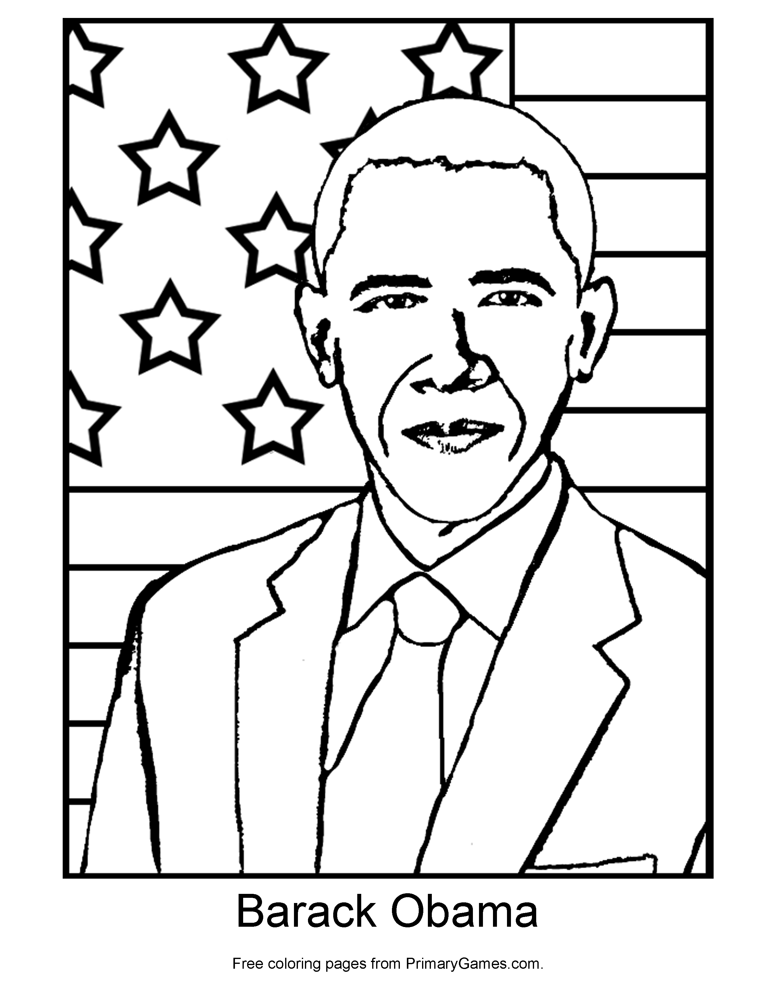 Presidents' Day Coloring Page: Barack Obama - Primarygames - Play