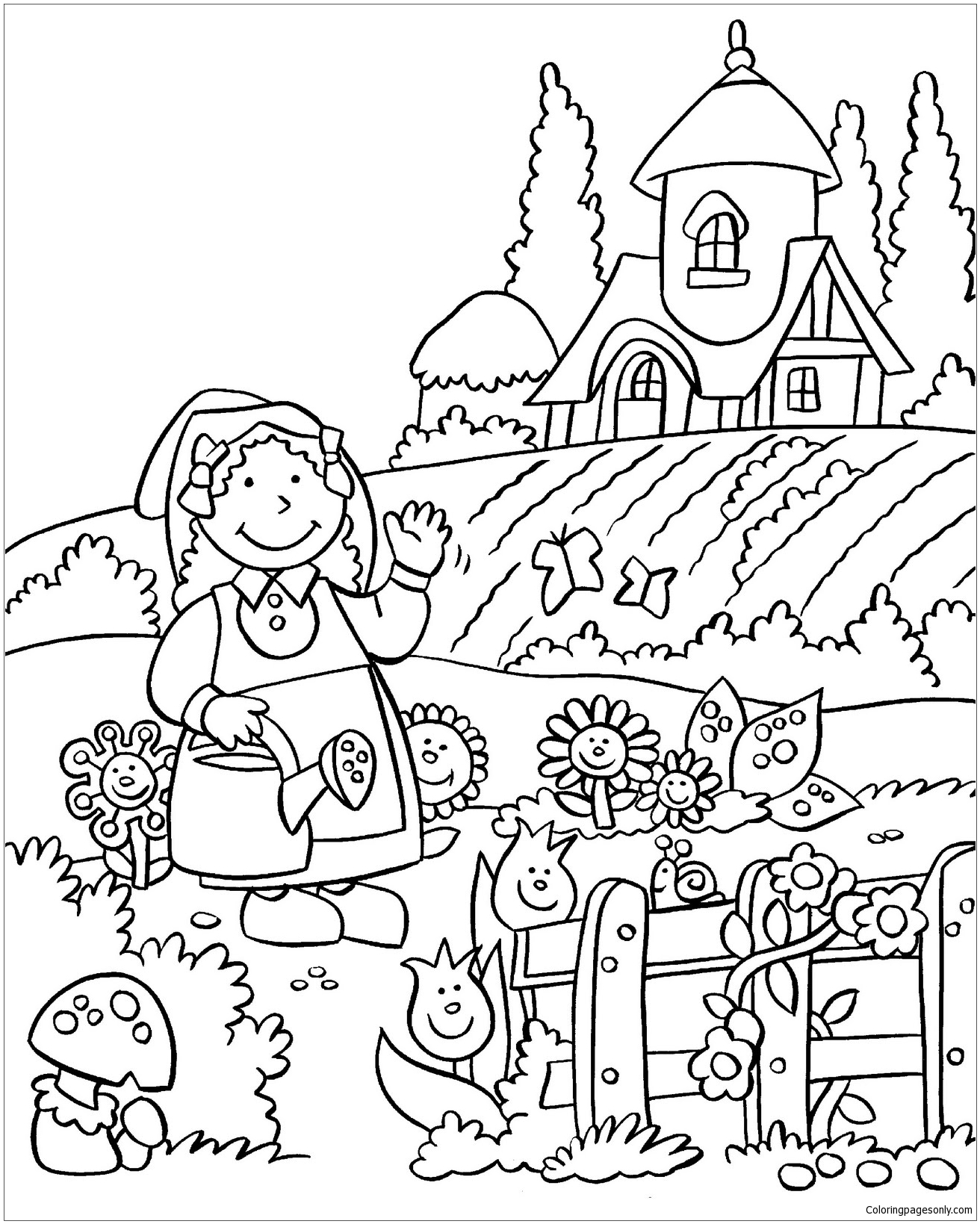 The Beautiful Flower Garden Coloring Pages - Nature & Seasons Coloring Pages  - Coloring Pages For Kids And Adults