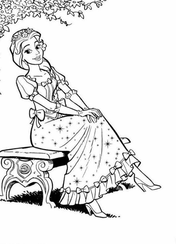 Efteling Pretty Girl Sitting on Bench Coloring Pages : Batch Coloring