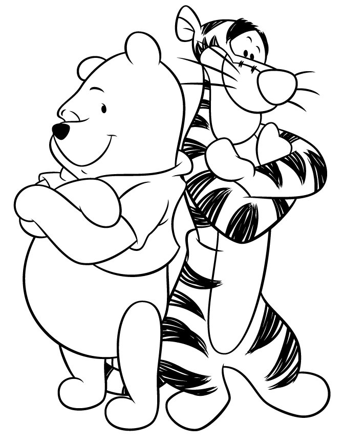 Pooh Bear And Tigger Back To Back Coloring Page | Free Printable 