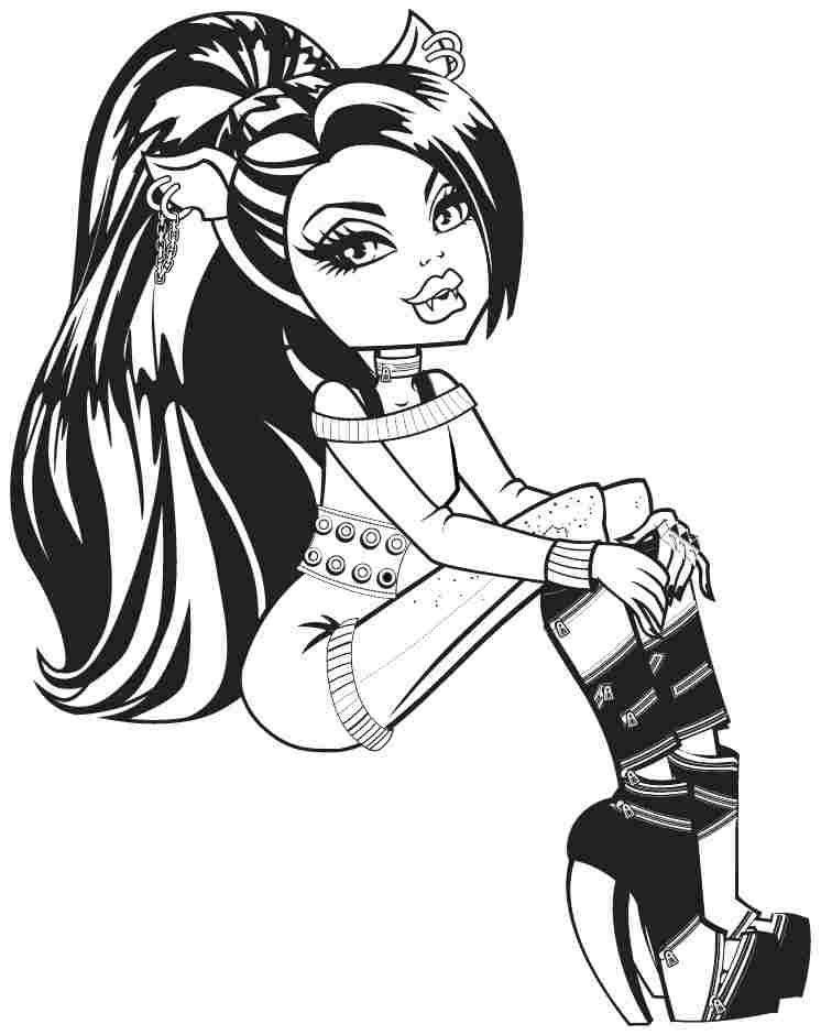 Printable Free Monster High Cartoon Clawdeen Wolf Colouring Pages #