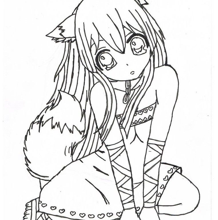 Kids Coloring Pages   Printable Anime Fox Girl   Coloring Home