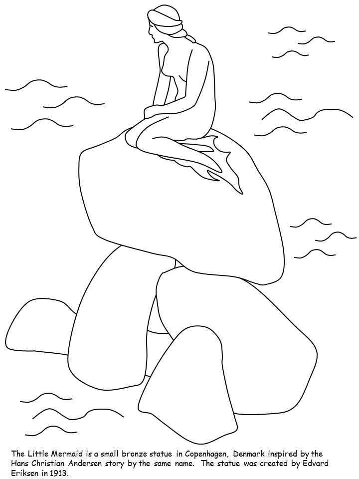 Printable Denmark Little Mermaid Countries Coloring Pages 