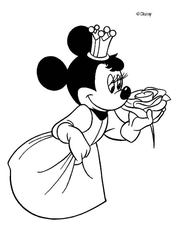 Mickey Mouse coloring pages - Queen Minnie Mouse with a rose