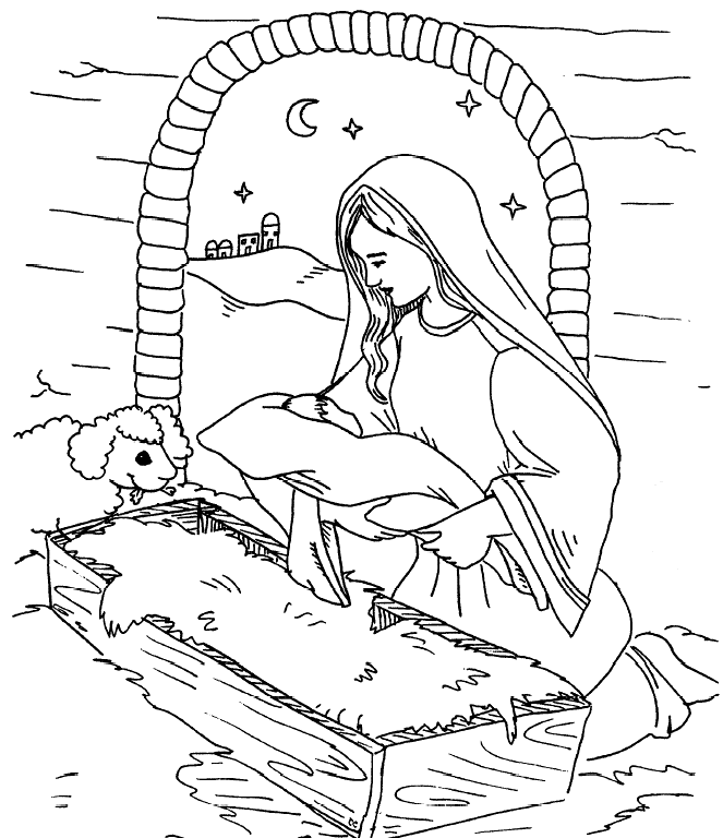 Mary Was Put Jesus Into Bed Coloring Page |christmas coloring 