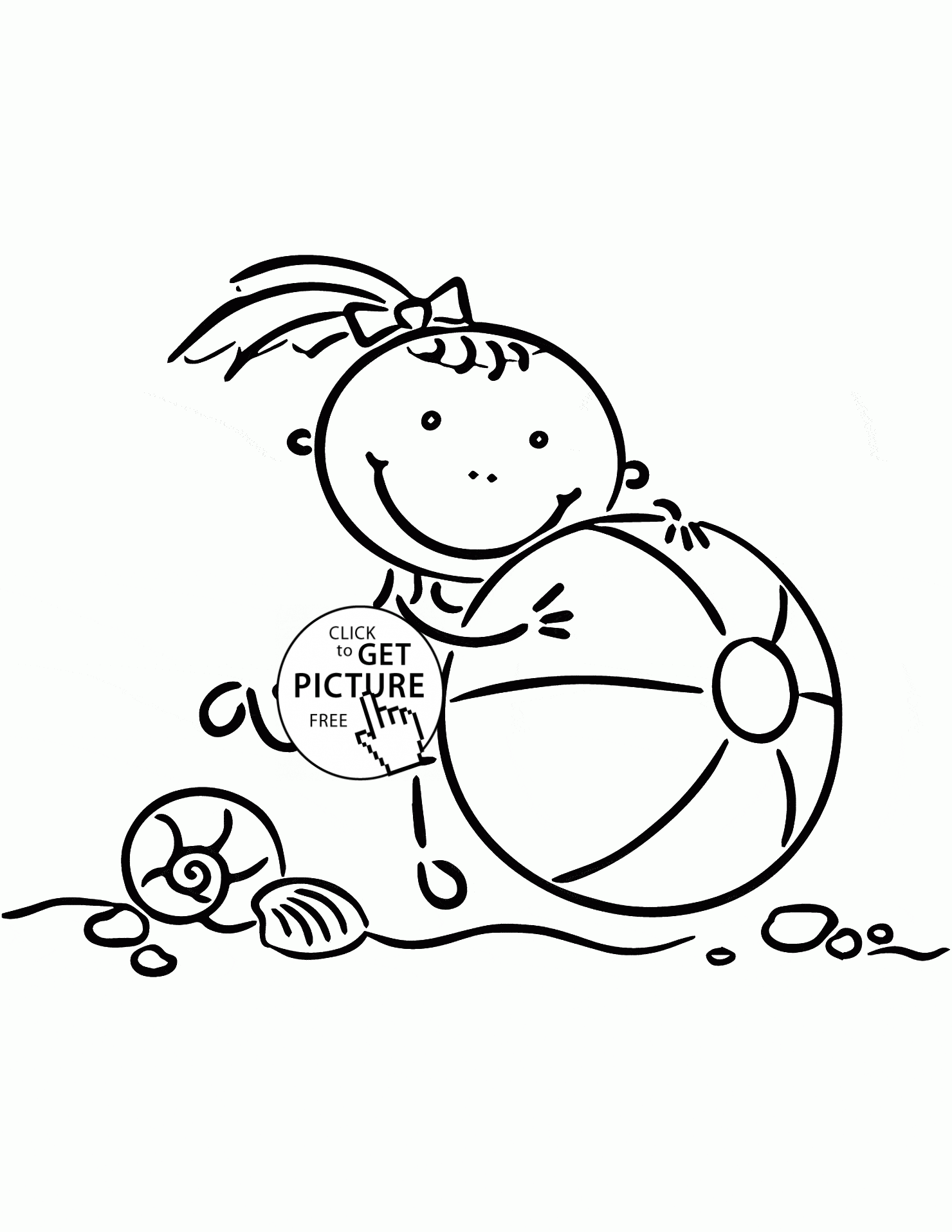 Little Girl with Beach Ball coloring page for kids, seasons ...