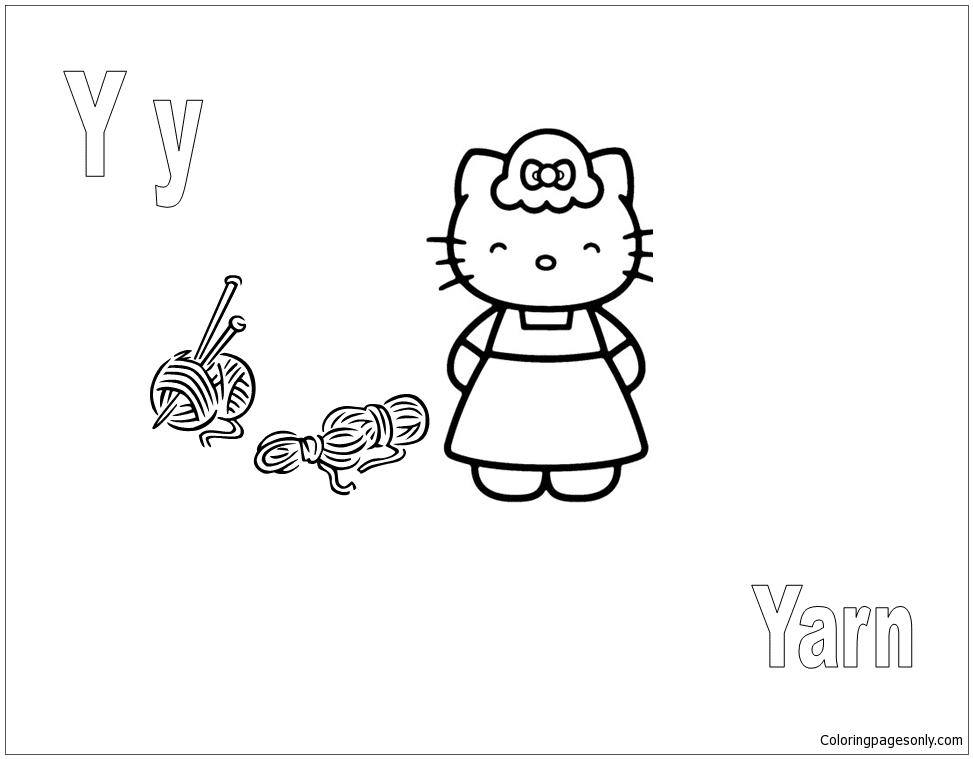 Hello Kitty with letter Y is for Yarn Coloring Page - Free Coloring Pages  Online
