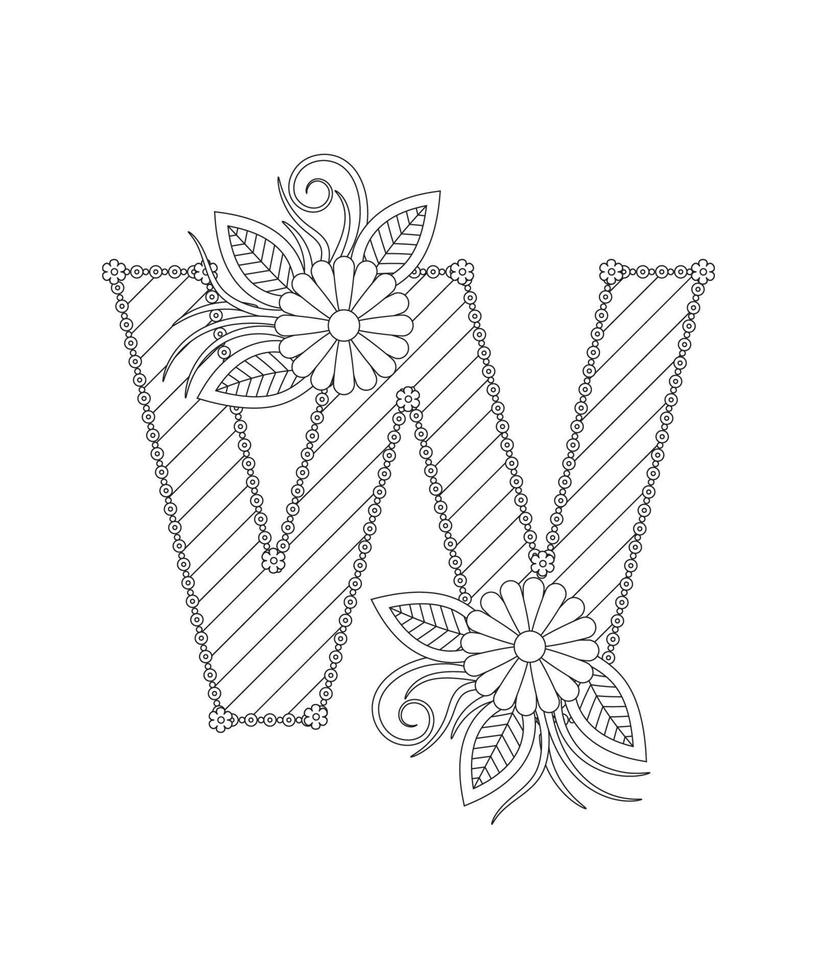 Alphabet coloring page with floral style. ABC coloring page - letter W  3543257 Vector Art at Vecteezy