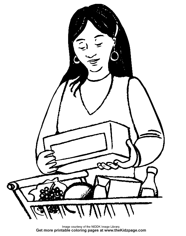 Lady Grocery Shopping - Free Coloring Pages for Kids - Printable Colouring  Sheets