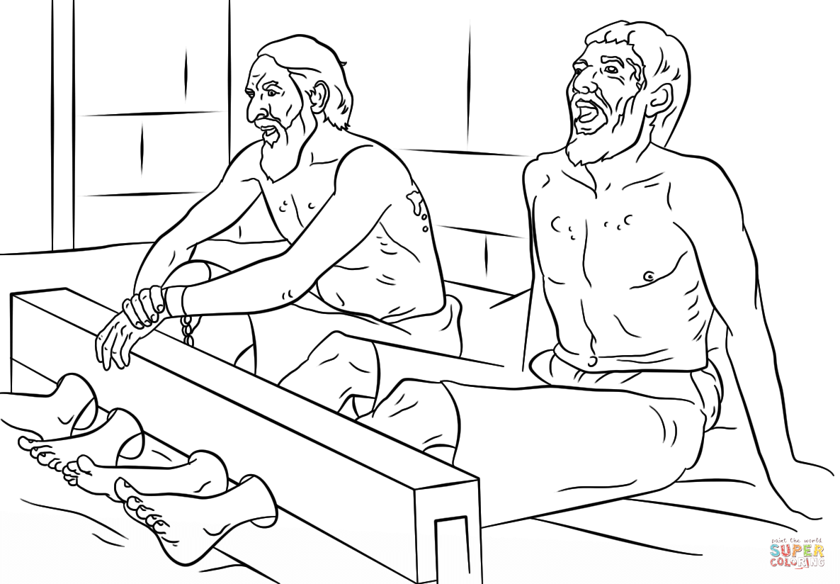 Paul and Silas Sing in Prison coloring page | Free Printable ...