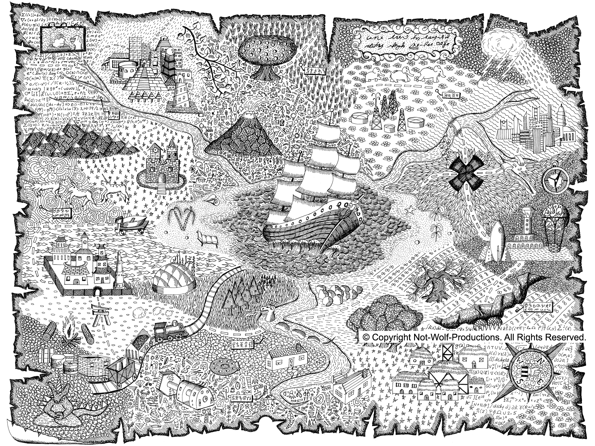 Treasure Map Coloring Sheet - Coloring Pages for Kids and for Adults