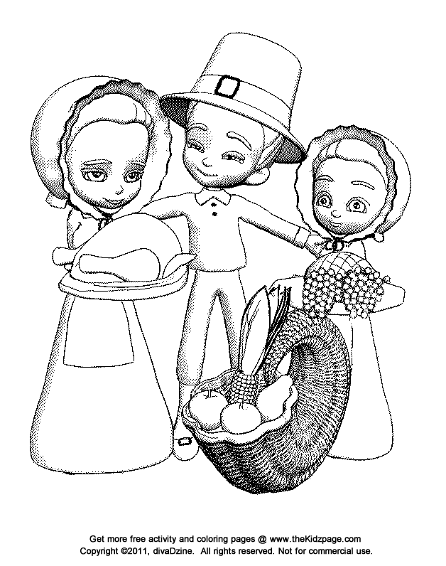 Thanksgiving Harvest Pilgrims - Free Coloring Pages for Kids ...