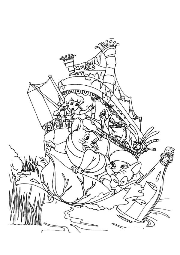 The Rescuers Save Message in a Bottle Coloring Pages: The Rescuers ...