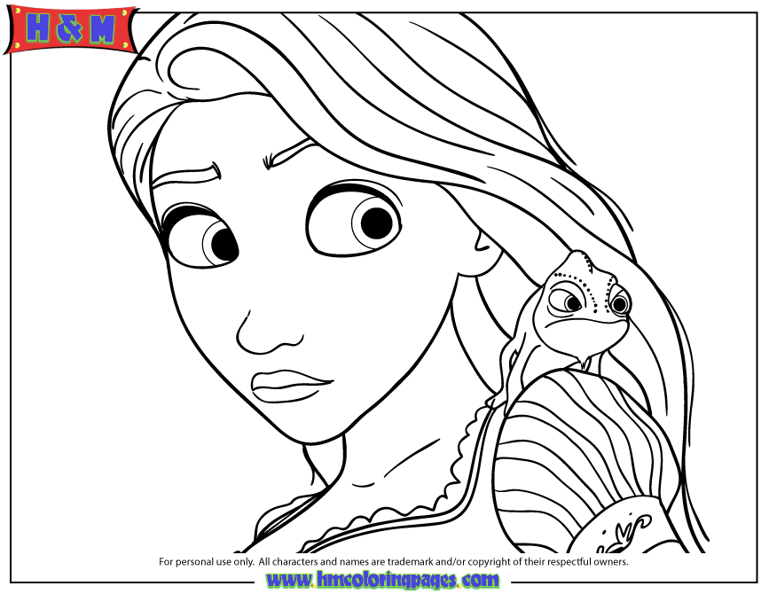 Rapunzel With Pascal The Chameleon Coloring Page | H & M Coloring ...