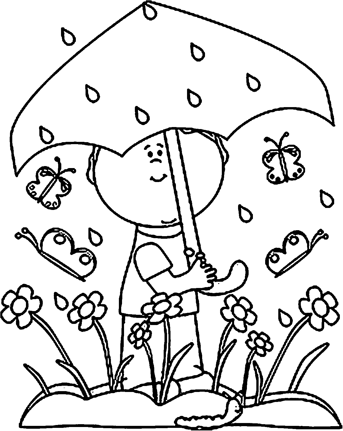 Spring Butterfly Flower Umbrella Rain Coloring Page | Wecoloringpage