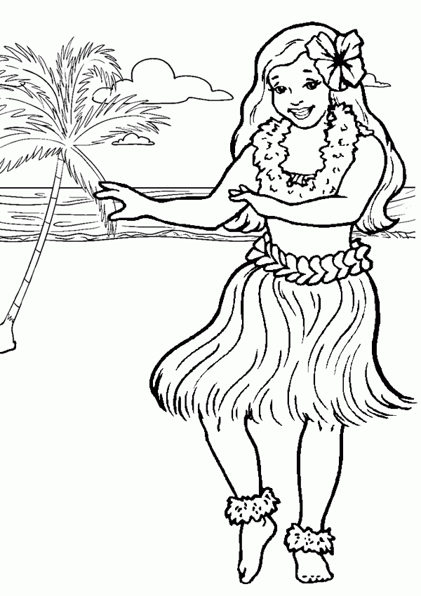 Free Online Printable Kids Colouring Pages - Hula Girl Colouring Page
