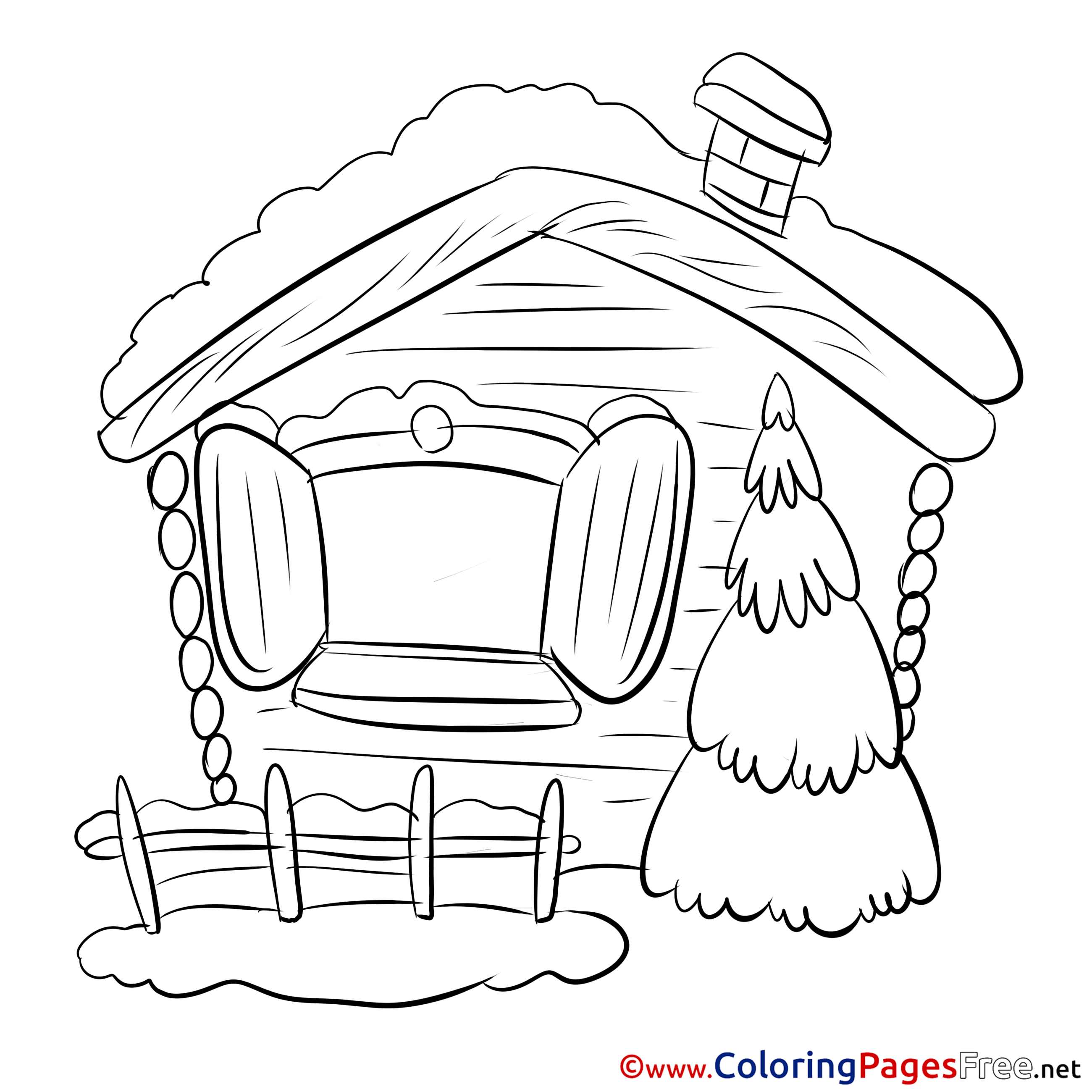 Fence House free Colouring Page Christmas
