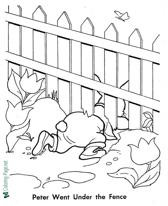 Peter Rabbit Coloring Page - Under the Fence