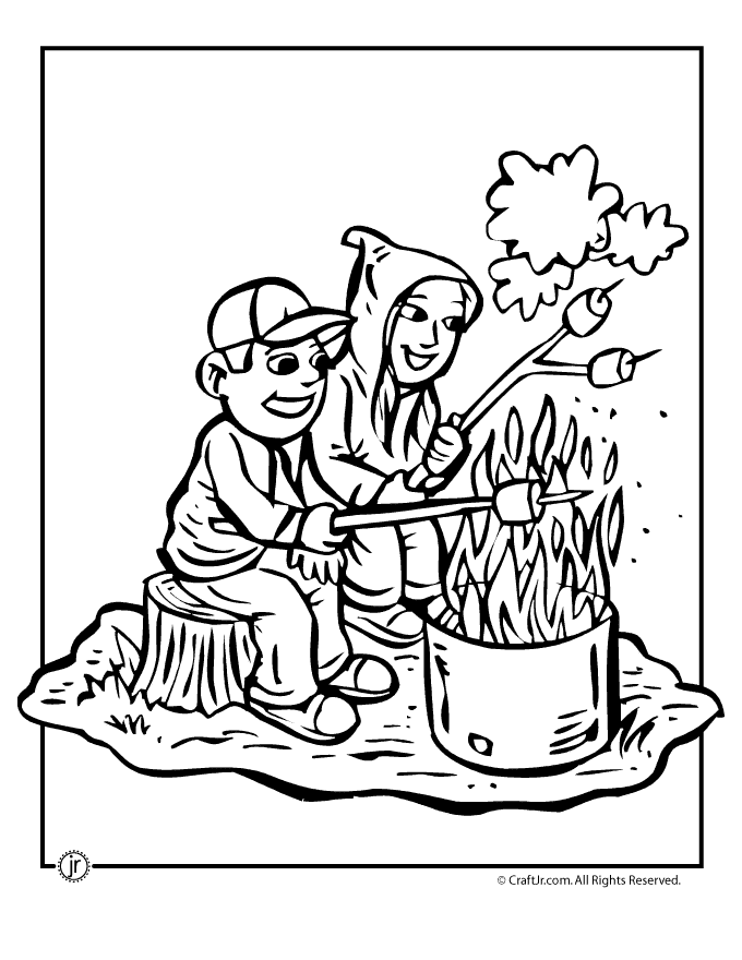 Toasting Marshmallows Camping Coloring Page - Woo! Jr. Kids Activities